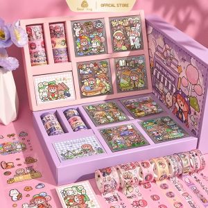 【READY STOCK】New Products Korea INS Handbook Sticker Gift Box Spree Cute Girl Heart Pocket Material Tape Children Decorative Stickers Set DIY