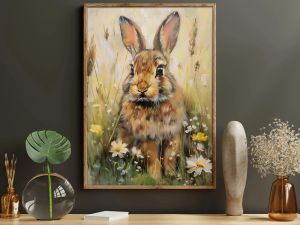 BILIBILI | Pop Lovely Wildlife Wall Art Canvas Print Leopard Tiger Sleep On Bed Painting Deer Rabbit In Flowers Poster Home Decoration