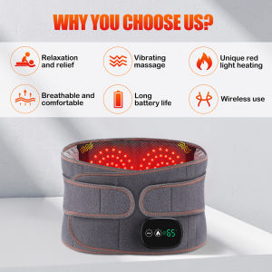 Heating Waist Massager Belt Red Light 3 Massage Modes Decompression Lumbar Spine Back Relieve Fatigue Relax Muscle Hot Compress Massage Therapy