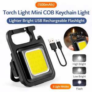 🇸🇬 LED lampu suluh Flashlight Multifunctional USB Rechargeable COB Chargeable Flashlight Work Lamp Mini Keychain LED Light
