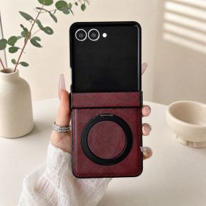 szhaiyu | For Samsung Galaxy Z Flip 8 7 7E 6 5 4 3 Leather Case For Magsafe With 360 Rotation Ring Stand Hinge Protection Shockproof Cover