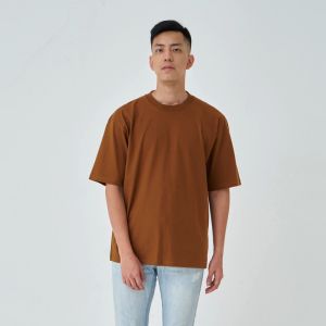 Kaos Polos Pria Oversized Lengan Pendek Bahan Katun Combed 24s Warna Caramel