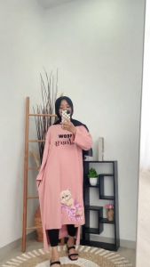 Midi Dress Wanita Jumbo Meow Midi Kaos Katun Combed 24s Sablon S M L XL XXL 3XL Long Tunik Casual