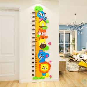Cartoon Animal Wall Stickers Kids Height Measurement 3D Acrylic Cute Decorative Wall Decals for Childrens Room Moisture Proof