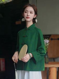 New Chinese Style Tang Suit Jacket Womens Autumn Retro Embroidered Short Stand Collar Buddhist Zen Home Clothes Outerwear