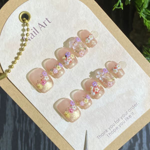 Parkson | 10pcs Handmade Press On Nails Milk Green French Style Glass Beads Cats Eye False Nails Detachable Korean Almond Fake Nail