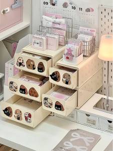 Desktop Organizer Box Vintage Style Drawers for Cosmetics Snacks Toys Home Storage Carton Square Shape Flip Cover PP Plastic