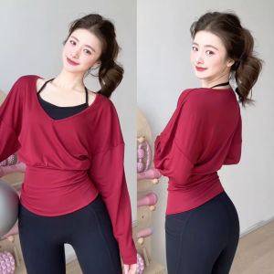 Lanwen | Womens Long Sleeve Loose Waist Cinching Yoga Top Autumn Winter