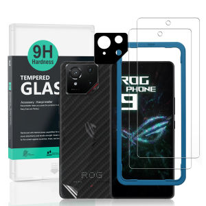 Ibywind For Asus ROG Phone 9 5G Screen Protector with 2 Pcs Tempered Glass1 Pc Camera Lens Protector1 Pc Backing Carbon Fiber Film [Fingerprint ReaderEasy to install]