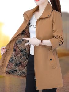 Thickened Cotton Jacket Womens Mid-Length Autumn Winter New Style Commuter Korean Style Zipper Closure Straight Cut Coat