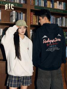 RickyisClown | Autumn Winter Snow Mountain Letter Print Casual Hooded Sweatshirt