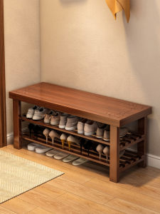 Modern Simple Entrance Shoe Bench Solid Wood Integrated Seat Storage Door Mat Home Use Comfortable Bamboo Material