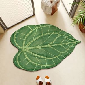 VIKAMA Tropical Green Leaf Shaped Doormat Soft Diatom Mud Non-Slip Rug Quick Dry Absorbent Entryway Mat for Home Decor