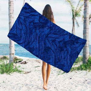Deep Blue Fern Leaf Quick Drying Microfiber Beach Towel Lightweight for Swimming Camping Yoga - Bath Towel