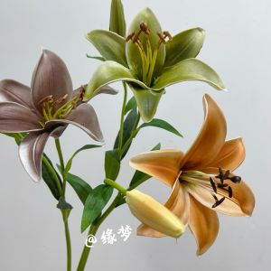 Nordic Style Light Luxury PU Lilies Artificial Flowers Vase Wedding Home Decor Fake Flowers Green Plants Bouquet Gift Bag Light
