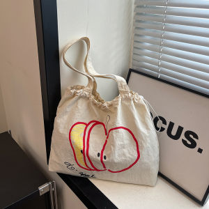 Summer New Korean Style Drawstring Nylon Single Shoulder Tote Bag Apple Slice Commuter Color Collision Red White Handbag