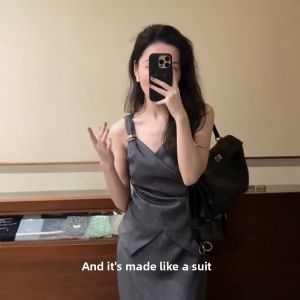 VKSOD | Summer 2025 Fashionable Cross-Back Sleeveless Commute Design Dress High Waist Zipper Long Gown Single Piece Regular Thickness