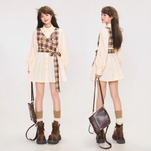 KEIKO | Đầm Họa Tiết Caro Giả Hai Mảnh Nếp Li ở eo