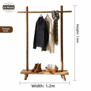 Natural Wood Style Minimalist Clothing Display Rack
