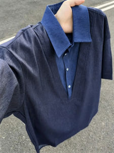 Polo Style Faux Layer T-Shirt Short Sleeve Thin Design T-shirt