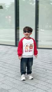 Áo thun Sweater Brit tay raplang phối màu họa tiết cho bé trai bé gái 1 đến 7 tuổi BERNIE T0625A07