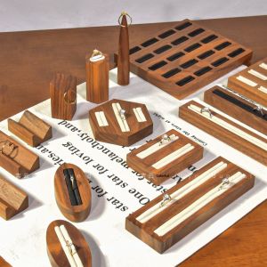 JiYun Colorful Solid Wood Ring Display Stand Holder Storage Rack Placement Shelf Display Props Black Walnut Jewelry Organizer