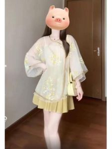 พลัสไซส์ เสื้อปักสไตล์จีน และ กระโปรง ชุดสองชิ้น สลิมฟิต ฤดูร้อน แฟชั่น ผู้หญิง Ensemble New MM Big Size