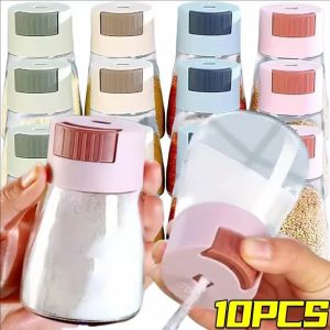 10Pcs Plastic Seasoning Bottle / 0.5g Press Type Control Salt Shaker / Portable Kitchen Seasoning Condiment Jar / Dustproof Quantitative Seasoning Bottle
