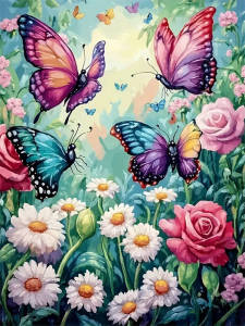 Huacan Full Square Round Drill Diamond Painting - Phong Cảnh Hoa Bướm Trang Trí Nhà Thêu Kim Cương Giả Tác Phẩm Nghệ Thuật Phong Cách Hiện Đại