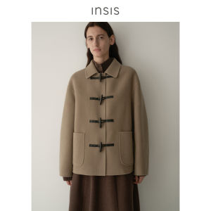 INSIS FEMME | Wool and Leather Blend Simple Literary Horn Button College Style Womens Coat
