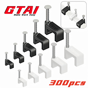 300pcs cable wire clips with steel nails 4/5/6/8/10mm flat square for ethernet cables wall clips，internet cords cable clamps