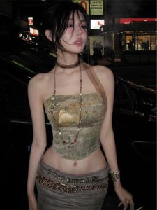 ชุดเสื้อกั๊กแขนกุดเซ็กซี่สไตล์อเมริกัน กระโปรงสั้นเอวต่ำ ชุดฤดูร้อน Pure Desire สำหรับผู้หญิง ชุดเสื้อกั๊กแขนกุด