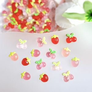 30PCS Creative Kawaii Jelly Strawberry Nail Charms Ice Transparent Luminous Colorful Strawberry Resin Nail Art Decorations DIY