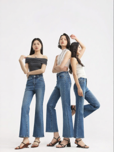 HIPPIE MISS | Bohemian Style High Waisted Elastic Bell-bottom Jeans Nine-tenths Length