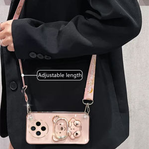 Mới Ốp Lưng VIVO X200 Pro Y200 Y19s Y03t V40 Lite V40 Pro 5G 4G thời trang đang nổi Gấu hoạt hình dễ thương Silicone Ốp Chống sốc với Gương đứng và dây buộc 2024