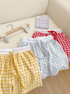 Washed Cotton Plaid Sleepwear Loose Long Pants Shorts Home Clothes Can Be Worn outside Breathable Comfortable Youth Summer Casual