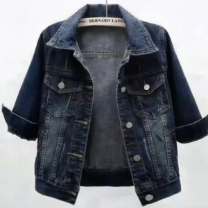 【3 Days Delivery】Slim-fit Mid-sleeved Denim Jacket Womens Short Cropped Sleeve Top