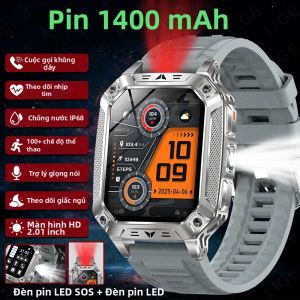LIGE | Đồng Hồ Thông Minh Quân Đội LIGE Dành Cho Nam Pin 1400mAh Chống Nước Gọi Điện 2.01" HD AMOLED Máy Đo Nhịp Tim Thể Thao Có Đèn Pin Theo Dõi Sức Khỏe Ngoài Trời