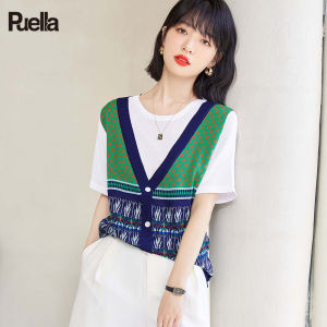 puella | Vintage Imitation Layered Ice Silk T-shirt Short Sleeve Womens Summer Shirt