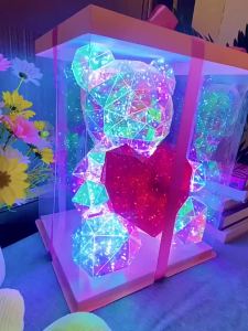 Red Teddy Bear Doll Gift Lamp Colorful Sparkling Romantic Surprise LED Gift Light Girls Birthday Valentines Day Bedroom Decor