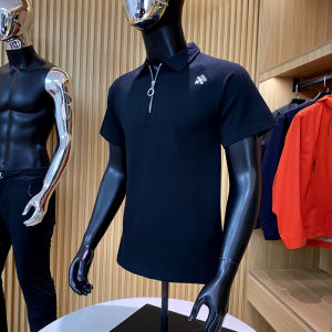 เสื้อโปโลแขนสั้นถักคอปกสำหรับผู้ชาย ฤดูร้อน 2024 เสื้อโปโลคอปกแบบมีซิปครึ่งตัวสำหรับใส่ไปทำงานในชีวิตประจำวัน สีสันสดใส