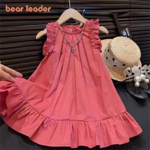Bera Leader Korean Version Sleeveless Pleated Dress Solid Color Round Neck Childrens Clothes Summer Kids Dresses for Girls Wear