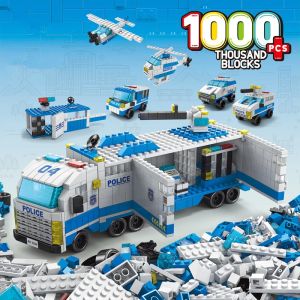 6in1 Police Sports Car Fire Engine Mini Loader Truck Plane Classic City Model Building Blocks Set Bricks Toy Gift for Kids