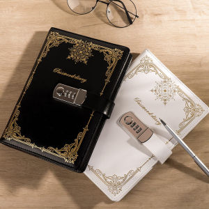 Retro Creative Password-Protected Noteboy A5 Thickened Notebook with Lock Minimalist Student Notepad Travel Young Adult Hand Account Diary Writing Book for Friends Artsy Youth Gift Engraved Name Gift Gift