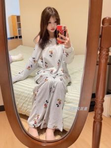 Bộ Đồ Ngủ Dài Tay Rộng Rãi Phong Cách Hàn Quốc Ngọt Ngào Cho Nữ Bộ Đồ Mặc Nhà in Họa Tiết Hoạt Hình Mùa Xuân Thu