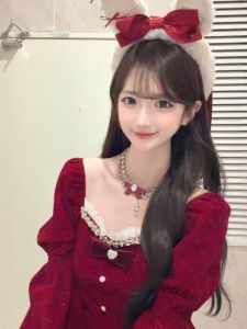 CHANGTONG | Vintage Soft Red Velvet Dress