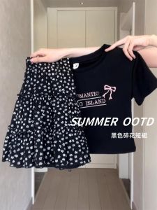 Váy Ngắn Họa Tiết Hoa Màu Đen Cho Nữ Cao Cấp Giảm Béo Váy Bánh Chữ A Chất Liệu Polyester Thời Trang Mùa Hè 2024