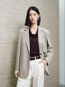 PEACEBIRD | Gray Double-breasted Fitted Straight Womens Suit