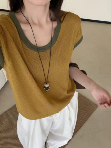 YUEZHONGWEI | Breathable Backless Loose Color Block T-shirt