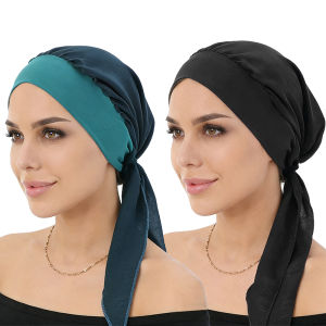 2PCS/LOT Women Muslim Pre-Tied Turban Cap Headscarf Hijab Chemo Hat Hair Loss Headscarf Wrap Strech Bandana Hair Accessories
